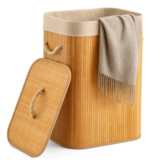 CESTO ROPA TAPA PLEGABLE COLOR BAMBU - 2