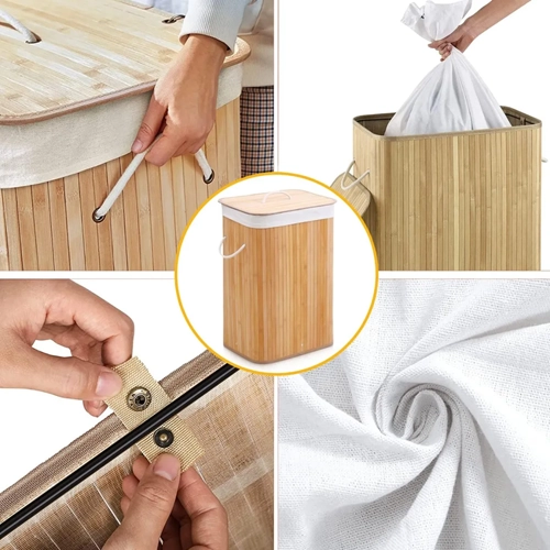 CESTO ROPA TAPA PLEGABLE COLOR BAMBU - 4