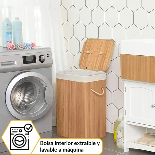 CESTO ROPA TAPA PLEGABLE COLOR BAMBU - 5