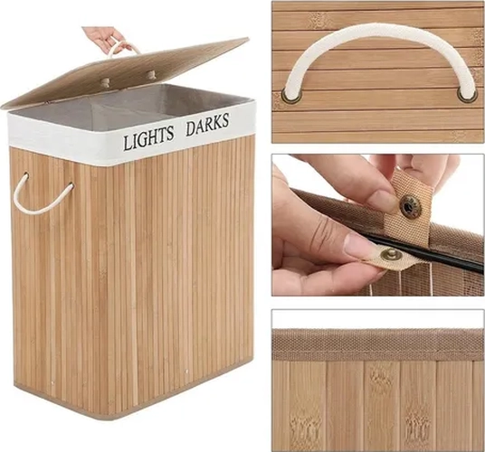 CESTO ROPA BAMBU RECTANGULAR CON TAPA - 3