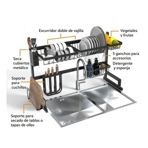 ESCURRIDOR BACHA DOBLE ACERO INOXIDABLE NEGRO - 6