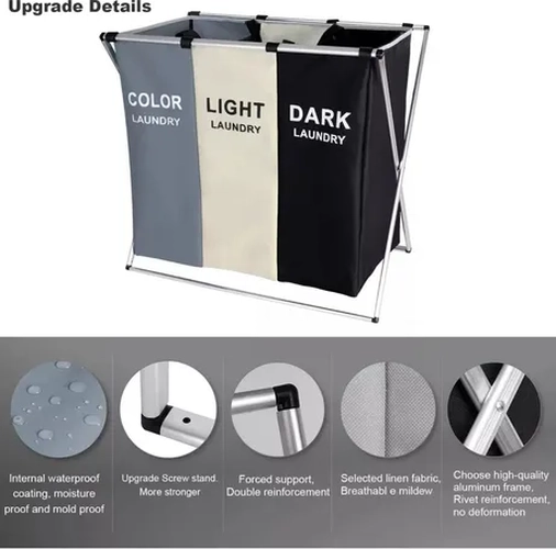 PACK 2 CESTOS ROPA SUCIA 3 COMPARTIMENTOS COLOR NEGRO - 4