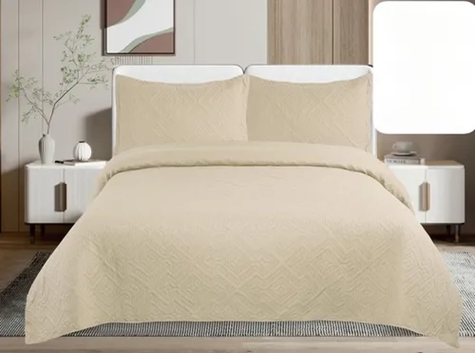 CUBRECAMA QUILT VERANO 2 PLAZAS COLOR BEIGE - 3