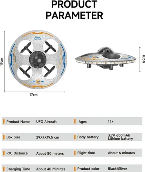 DRONE OVNI UFO RC 2.4GHZ LED NEGRO - 3