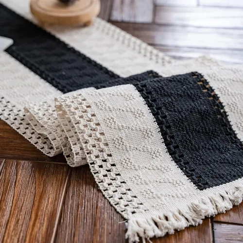 CAMINO MESA ALGODON YUTE 180X30 ZEBRA NEGRO - 2