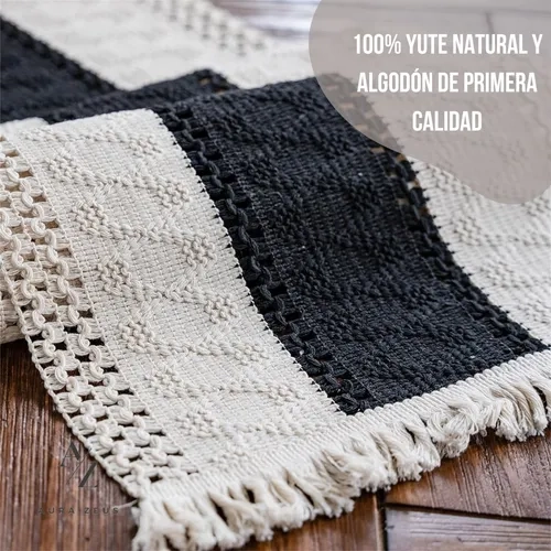 CAMINO MESA ALGODON YUTE 180X30 ZEBRA NEGRO - 3