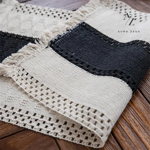 CAMINO MESA ALGODON YUTE 180X30 ZEBRA NEGRO - 5