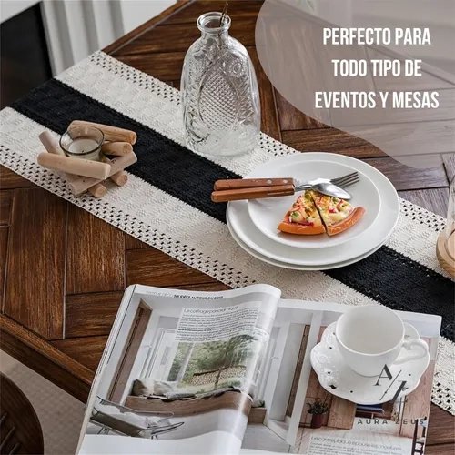 CAMINO MESA ALGODON YUTE 180X30 ZEBRA NEGRO - 6