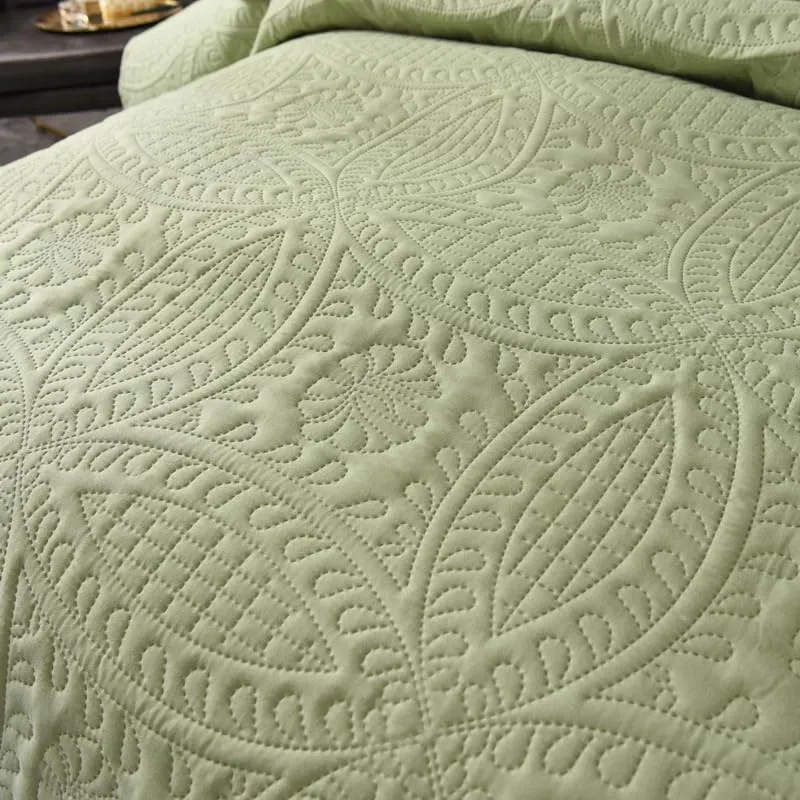 COBERTOR VERANO KING UNICOLOR QUILT VERDE REY + FUNDAS - 3