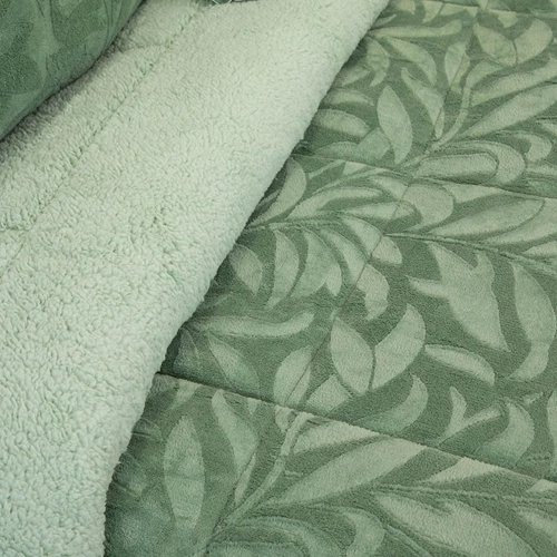 CUBRECAMA DORAL 2 PLAZAS SHERPA HOJAS COLOR VERDE - 4
