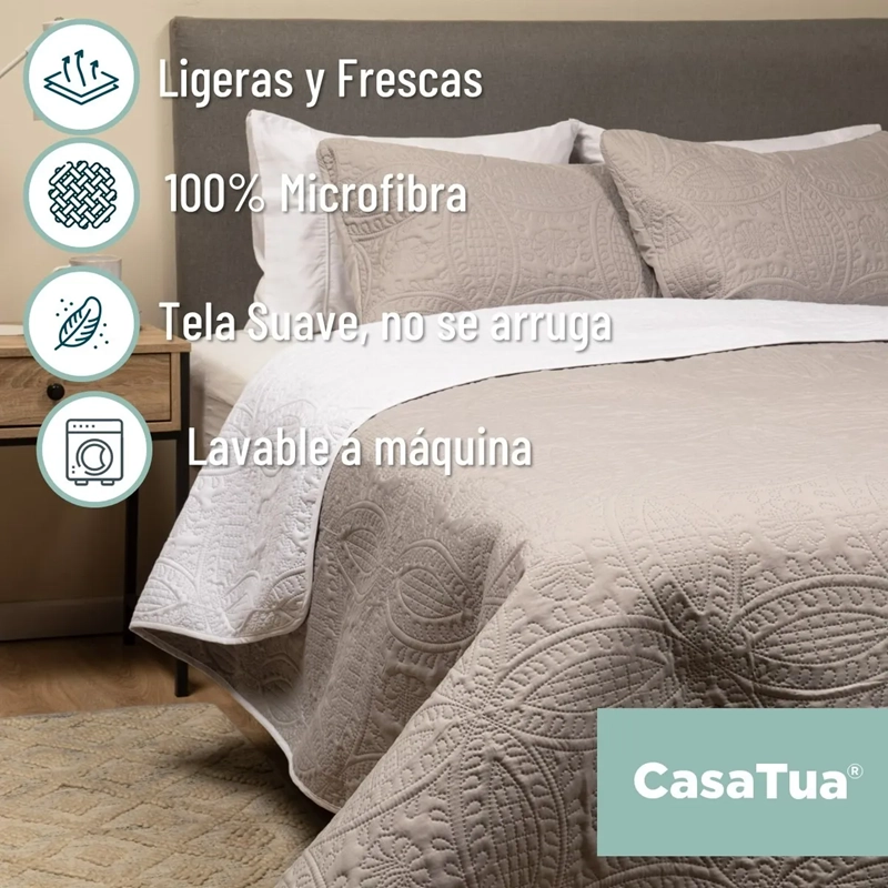 CUBRECAMA QUILT REVERSIBLE 1.5 PLAZA BLANCO/GRIS - 2