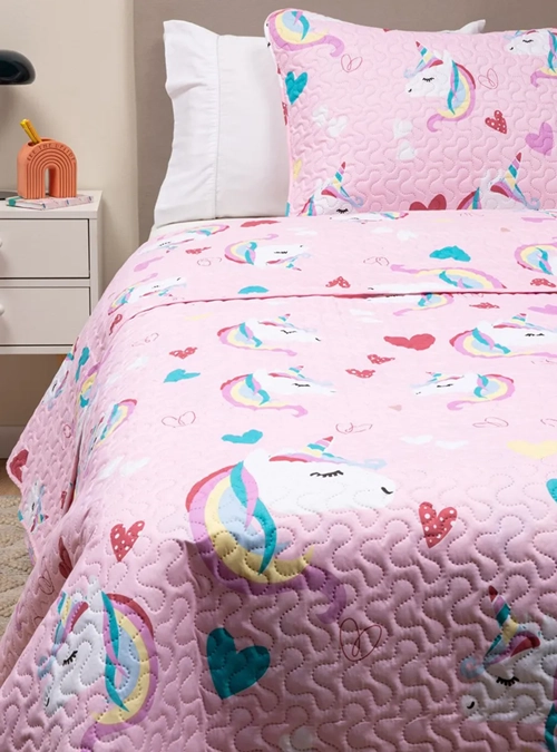 CUBRECAMA QUILT NIÑA 1.5 PLAZA UNICORNIO - 1
