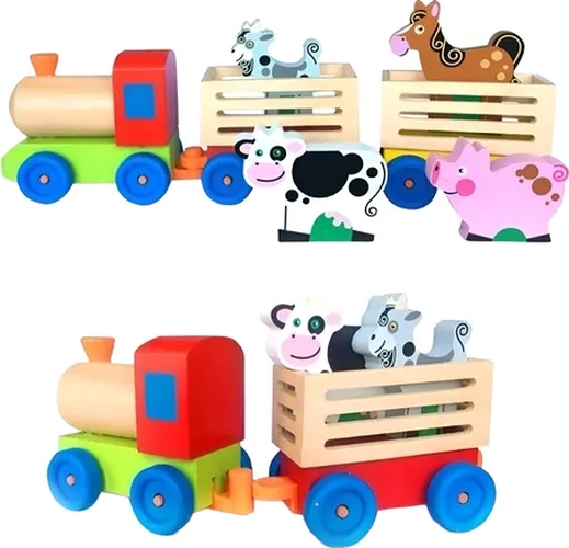 TREN MADERA GRANJA CON ANIMALES - 1