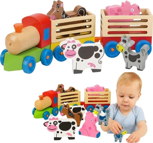 TREN MADERA GRANJA CON ANIMALES - 7