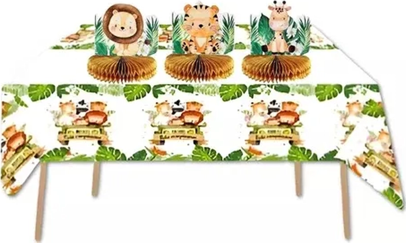 MANTEL SAFARI CUMPLEAÑOS FELIZ FIESTA VERDE MUSGO - 1