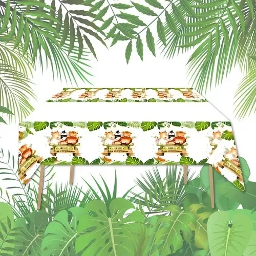 MANTEL SAFARI CUMPLEAÑOS FELIZ FIESTA VERDE MUSGO - 2