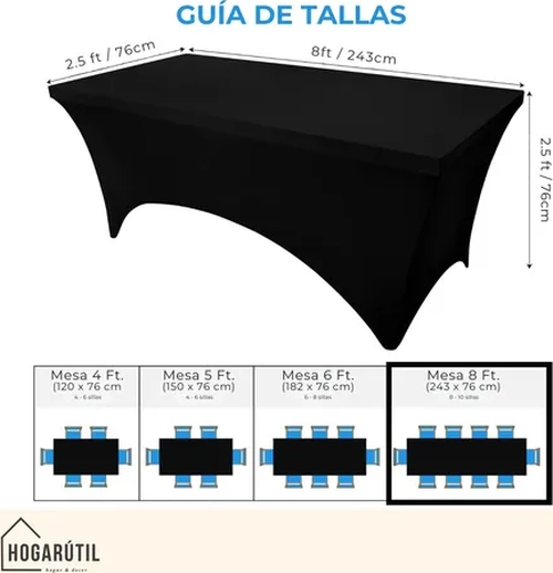 FUNDA MANTEL SPANDEX 240CM 8FT EVENTO HOGARUTIL - 5