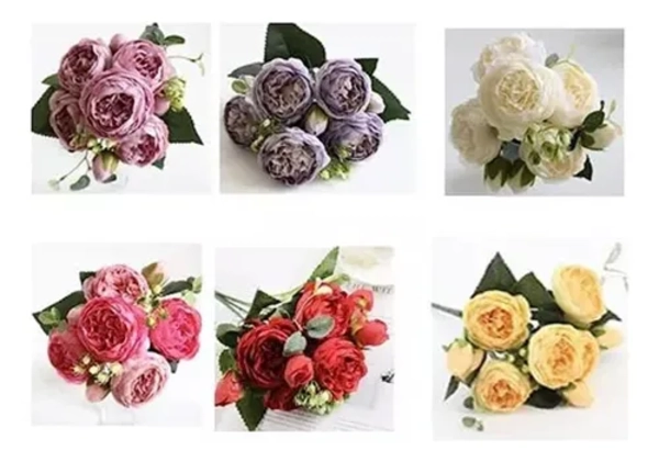 PEONIAS ARTIFICIALES RAMO FLOR SEDA - 5