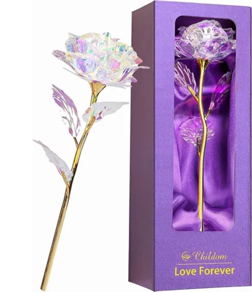 ROSA ETERNA TALLO DORADO LUCES LED - 1