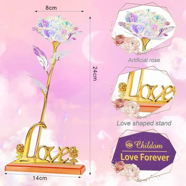 ROSA ETERNA TALLO DORADO LUCES LED - 2