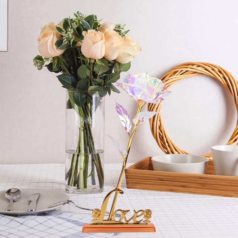 ROSA ETERNA TALLO DORADO LUCES LED - 5
