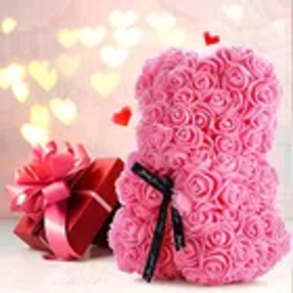 OSO DE ROSA ARTIFICIAL CON CAJA ROSA - 2