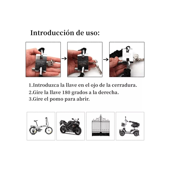 CANDADO CADENA REFORZADO ALTA SEGURIDAD PARA BICI O MOTO - 5