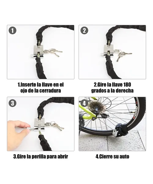 CANDADO CADENA PARA MOTOS Y BICICLETA SEGURIDAD ANTIRROBO - 2