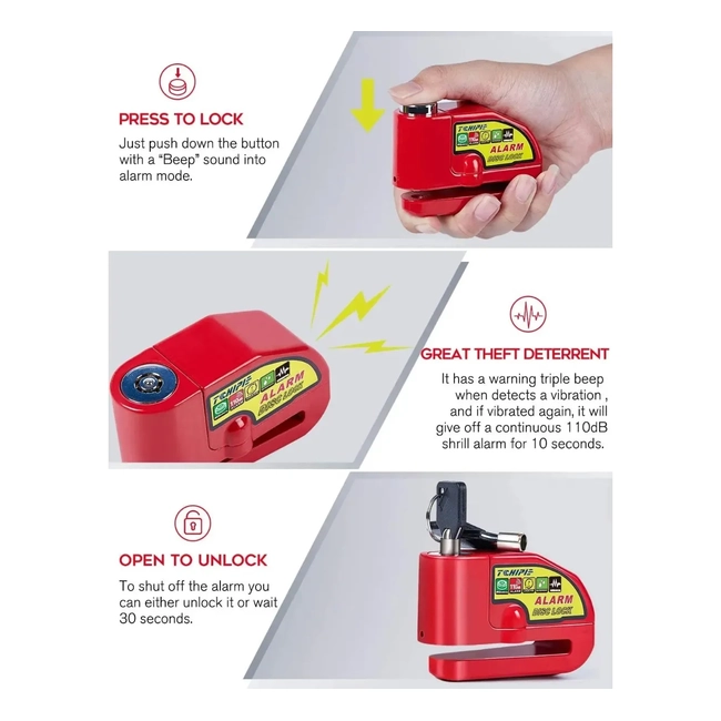 CANDADO PARA FRENO DE DISCO MOTO CON ALARMA Y PIOLA - 4