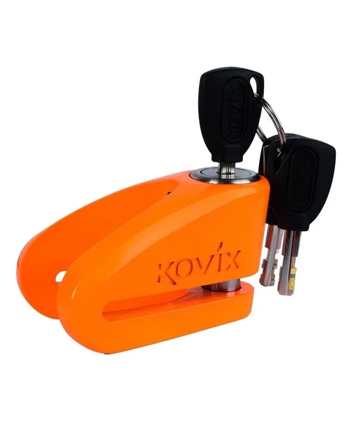 CANDADO DISCO MOTO KOVIX KVZ1 METAL PULIDO PASADOR 6MM NARANJA - 1