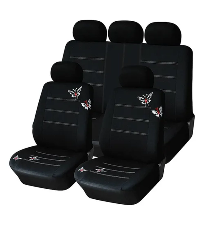 FUNDA CUBRE ASIENTO AUTO MUJER 9 PIEZAS NEGRO MARIPOSAS - 1