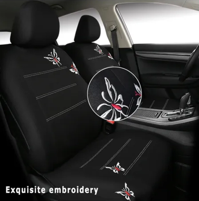 FUNDA CUBRE ASIENTO AUTO MUJER 9 PIEZAS NEGRO MARIPOSAS - 2