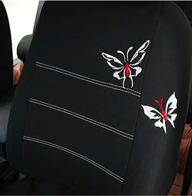 FUNDA CUBRE ASIENTO AUTO MUJER 9 PIEZAS NEGRO MARIPOSAS - 3