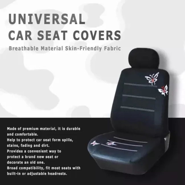 FUNDA CUBRE ASIENTO AUTO MUJER 9 PIEZAS NEGRO MARIPOSAS - 5