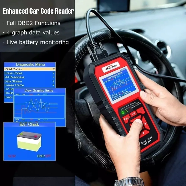 ESCANER AUTOMOTRIZ KW850 KONNWEI OBD2 EOBD MULTIMARCAS - 3
