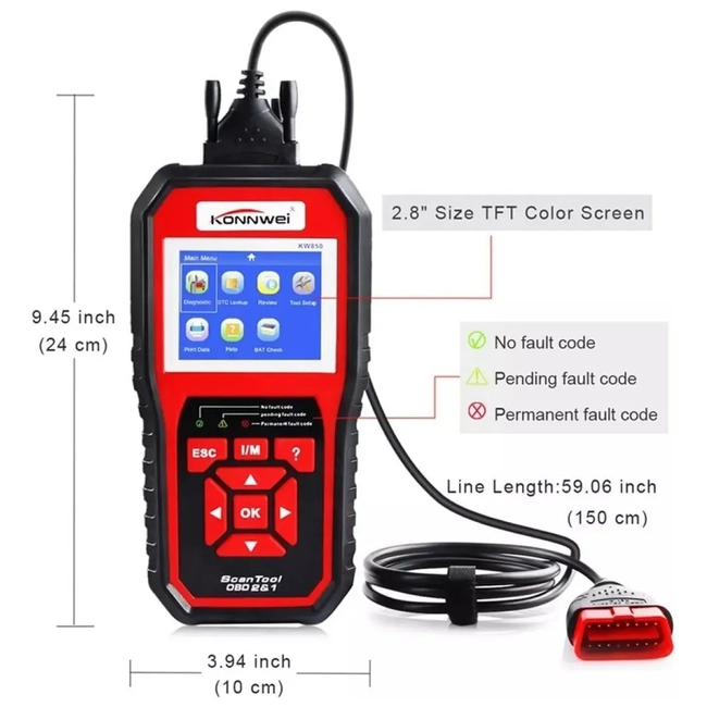 ESCANER AUTOMOTRIZ KW850 KONNWEI OBD2 EOBD MULTIMARCAS - 5