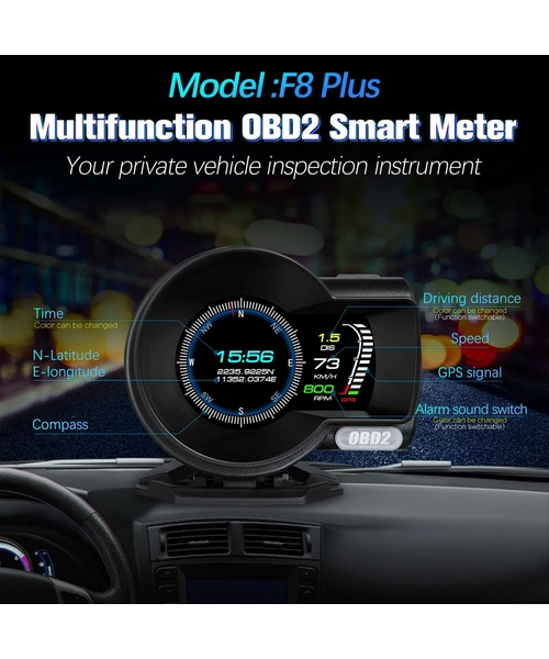MEDIDOR DIGITAL INTELIGENTE F8 HUD OBD2 COMPUTADOR A BORDO - 2