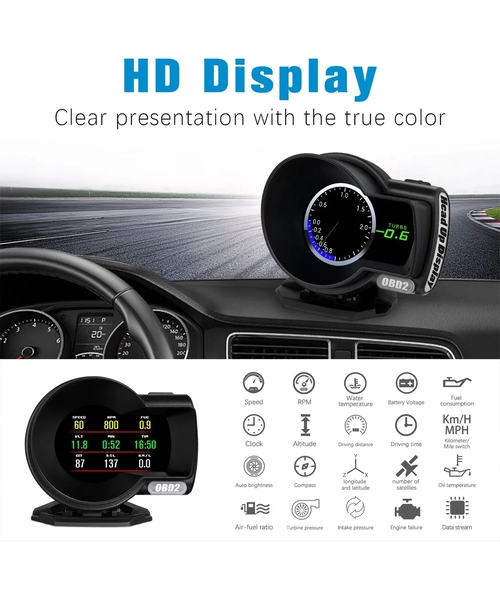 MEDIDOR DIGITAL INTELIGENTE F8 HUD OBD2 COMPUTADOR A BORDO - 5