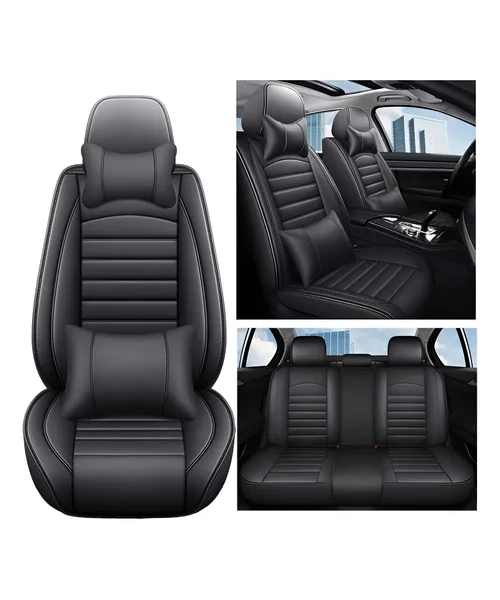 FUNDA CUBRE ASIENTO ECOCUERO SET 5 ASIENTOS NEGRO - 1