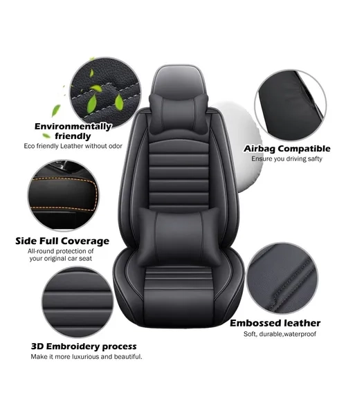 FUNDA CUBRE ASIENTO ECOCUERO SET 5 ASIENTOS NEGRO - 8