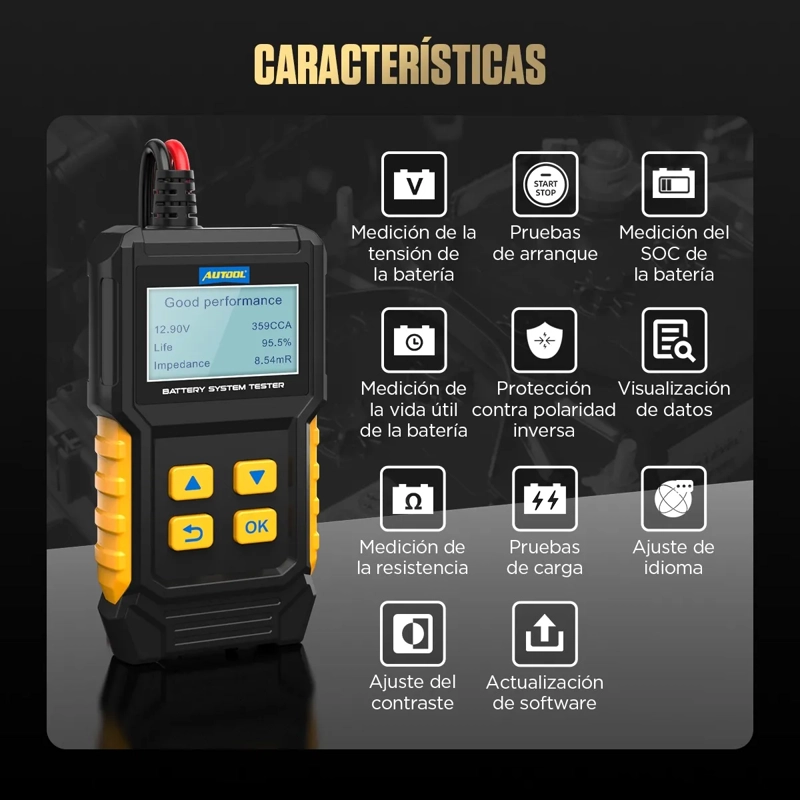 PROBADOR DE BATERIA AUTOMOTRIZ ACTUALIZADO VOLTAJE 8V-20V - 3