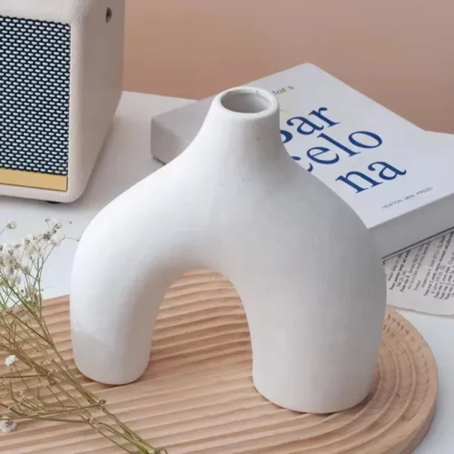 FLORERO VINTAGE CERAMICA MODERNO BLANCO - 2
