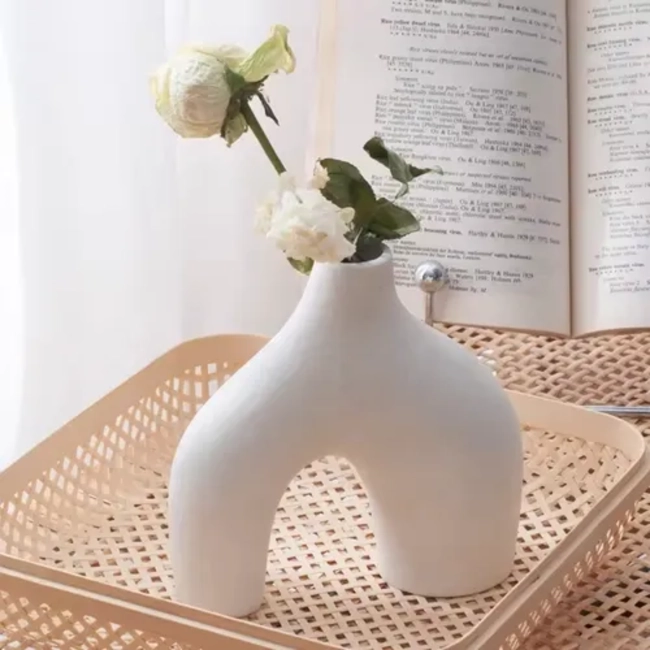 FLORERO VINTAGE CERAMICA MODERNO BLANCO - 3