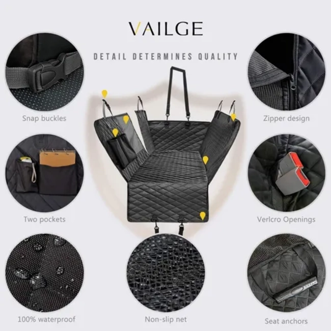 FUNDA PARA PERRO PARA ASIENTO TRASERO CON VENTANA DE MALLA - 5