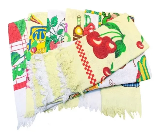SET 12 PAÑOS DE COCINA ALGODON ESTAMPADO MUNDO TOALLAS - 1