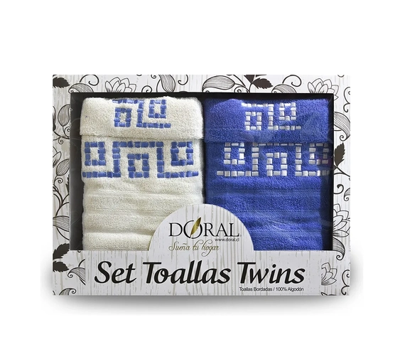 SET 4 TOALLAS DE BAÑO TWINS (2 MANO + 2 BAÑO) CRUDO Y AZUL DORAL - 3