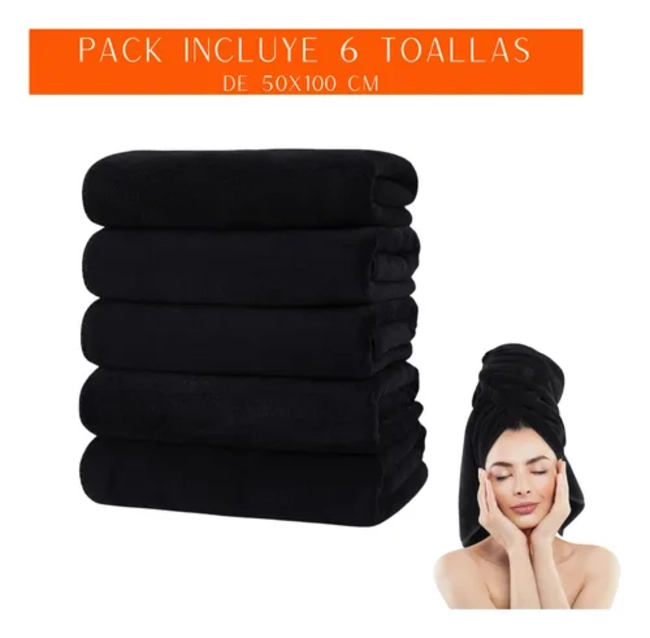 PACK 6 TOALLAS NEGRAS PELUQUERIA HOTEL BARBERIA SPA GYM 50X100 CM - 3