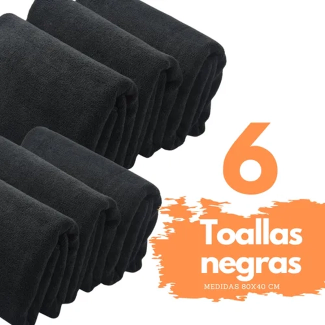PACK 6 TOALLAS MICROFIBRA 40X80 CM NEGRA SPA GYM PELUQUERIA - 3