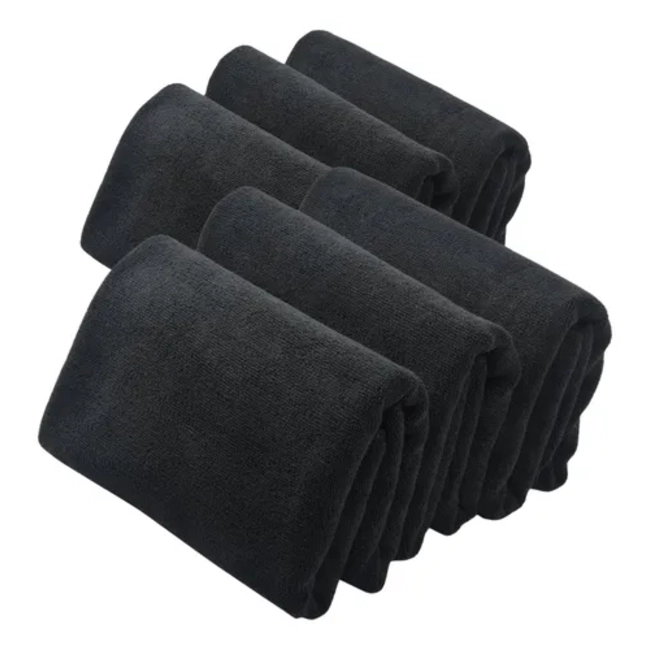 PACK 6 TOALLAS MICROFIBRA 40X80 CM NEGRA SPA GYM PELUQUERIA - 6