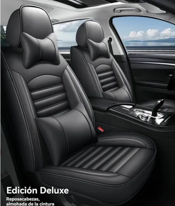 KIT FUNDA CUBRE ASIENTO AUTO PREMIUM LUXURY CON 4 ALMOHADAS - 2